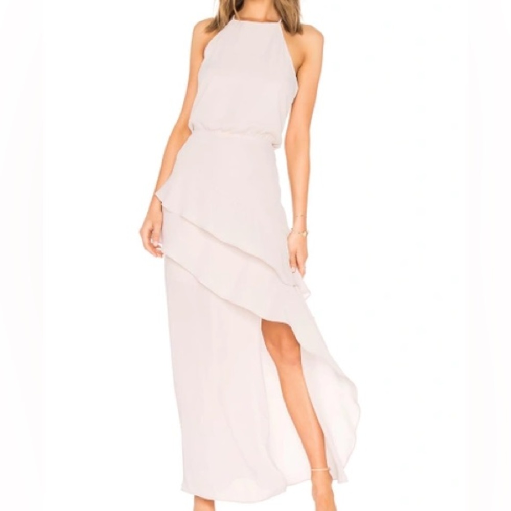 KRISA REVOLVE MAXI HALTER RUFFLE DRESS